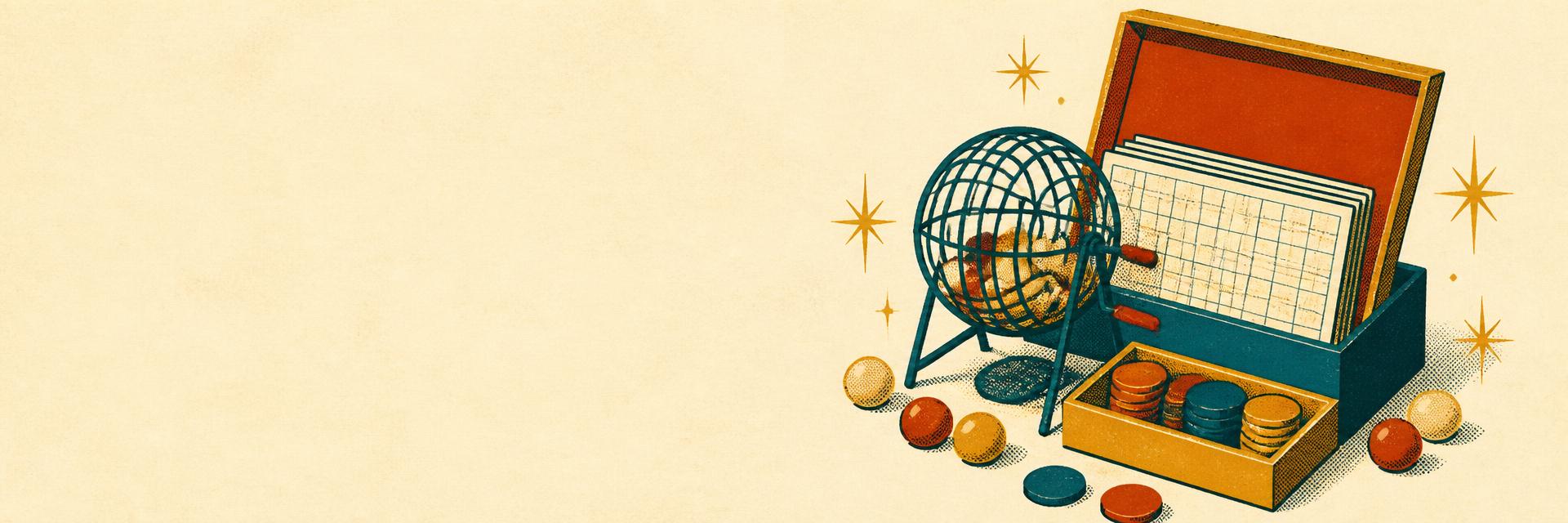 Choosing a Bingo Set illustration in retro screenprint style
