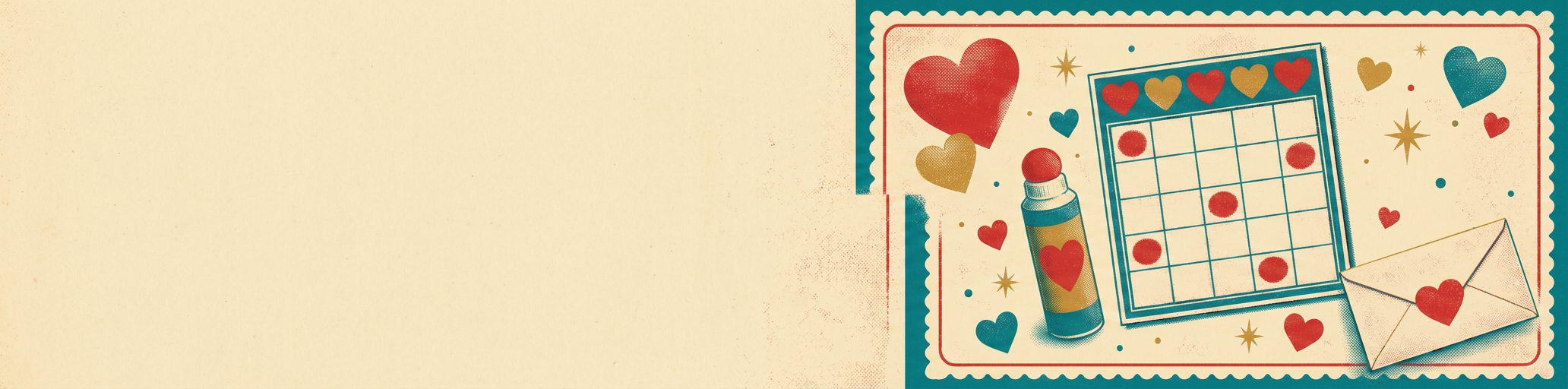 Valentine's Day Bingo Cards illustration in retro screenprint style