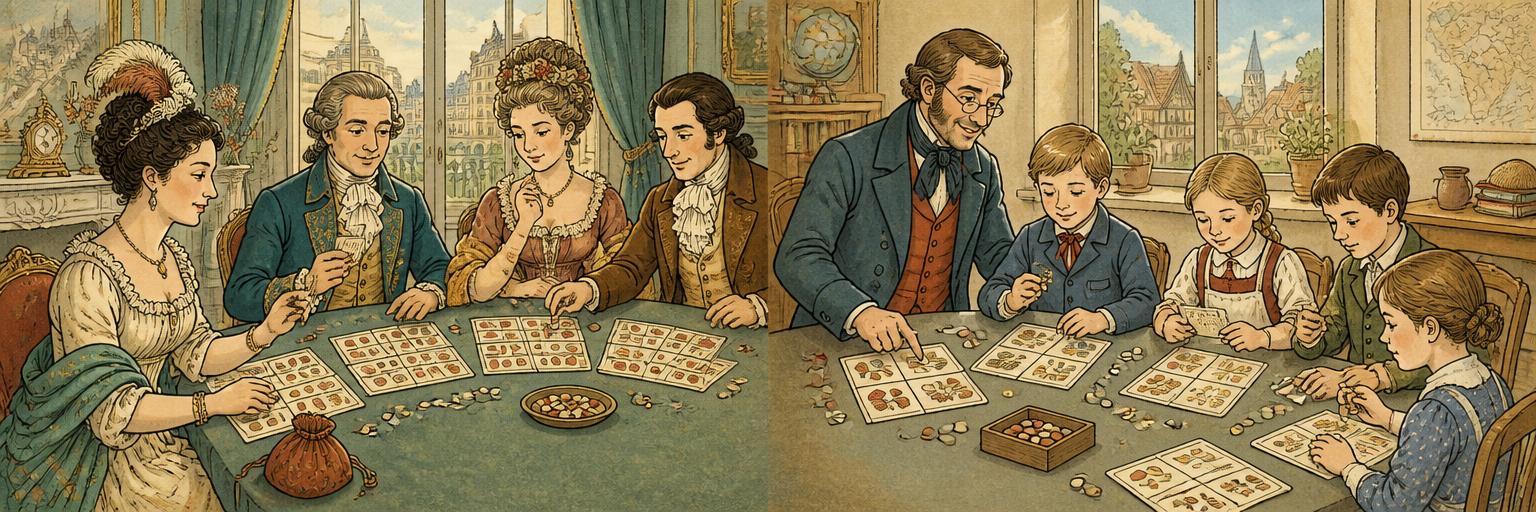 French adults playing Le Lotto beside a German classroom using lotto cards for lessons